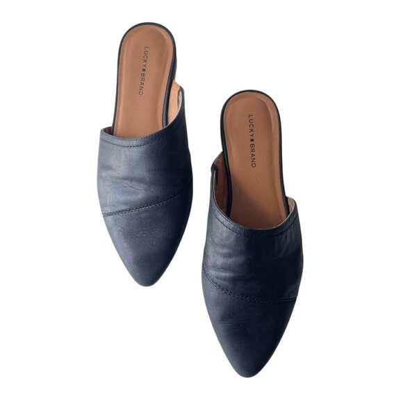 Lucky Brand Black Leather Slip On Sandals - 10 M - Picture 2 of 7